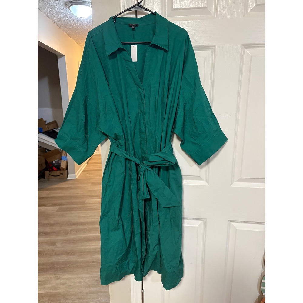 Talbots Plus Size 22W Emerald Green Cotton Belted Shirt Dress NWT